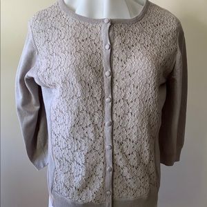 Elementz Top/sweater Large Beige Lace Button